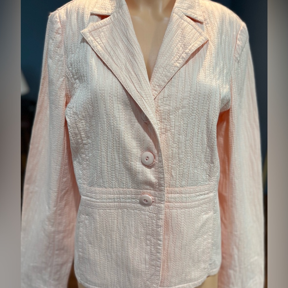 Keren Hart Peach Textured Blazer Jacket Womens 10 Stretch Tailored Chic - Picture 2 of 9
